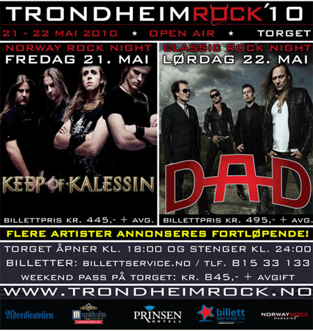 KEEP OF KALESSON og D.A.D. til Trondheim Rock